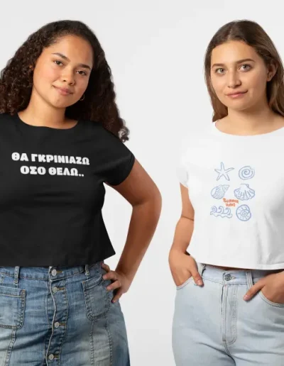γυναικεια crop top t shirt με εκτυπωση μεταξοτυπιασ