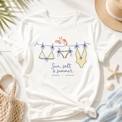 λευκό custom t-shirt sun salt and summer καλοκαιρινα ειδη με σχεδια 10dsprint