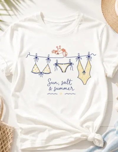 λευκό custom t-shirt sun salt and summer καλοκαιρινα ειδη με σχεδια 10dsprint